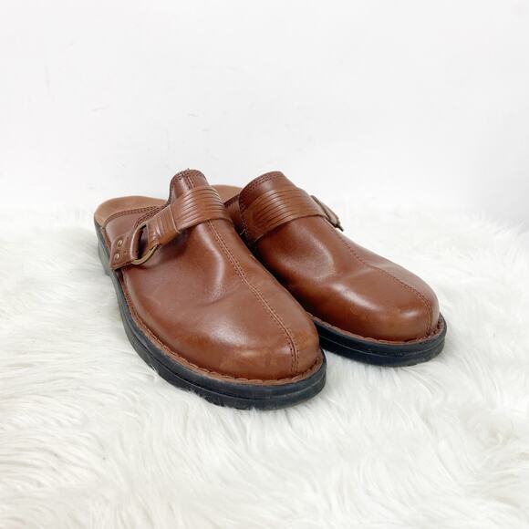 Clarks Collections 9 M Womens Brown Leather Buckle Slide Comfort Clogs - Picture 1 of 8